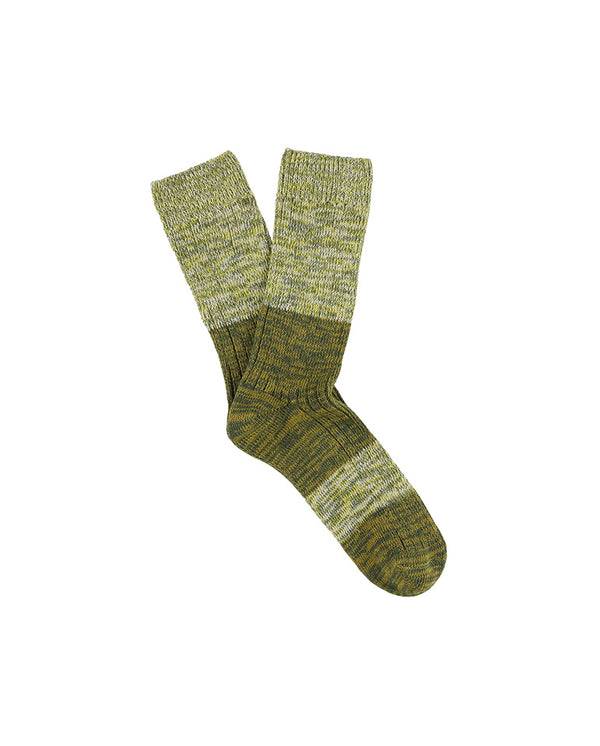 Melange Blend Block Socks - Green / Gold