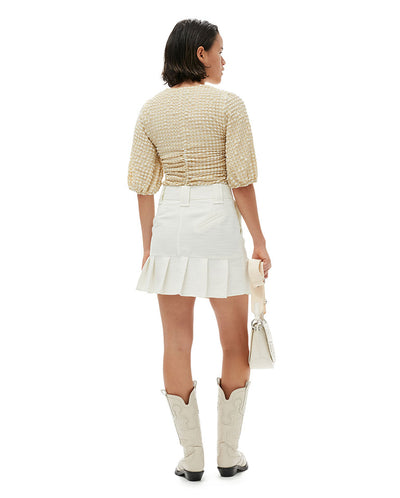 Stretch Seersucker Gathered Blouse Pale Khaki