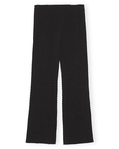 Stretch Seersucker Cropped Pants BLACK