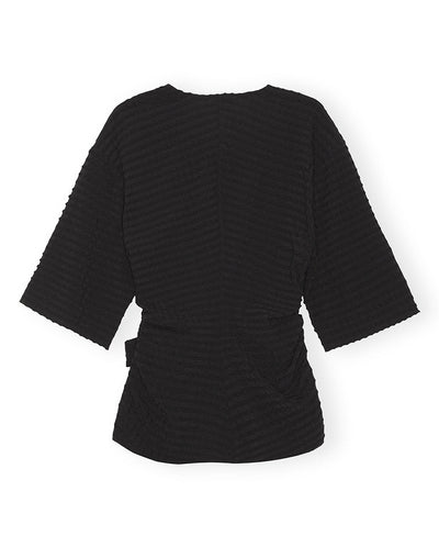 Stretch Seersucker Wrap Blouse BLACK