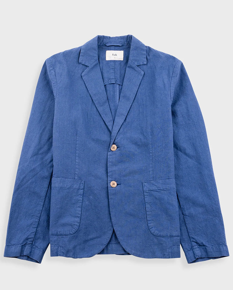 COTTON LINEN BLAZER - WOAD