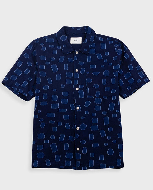 GABE SHIRT - INDIGO IRREGULAR DOT