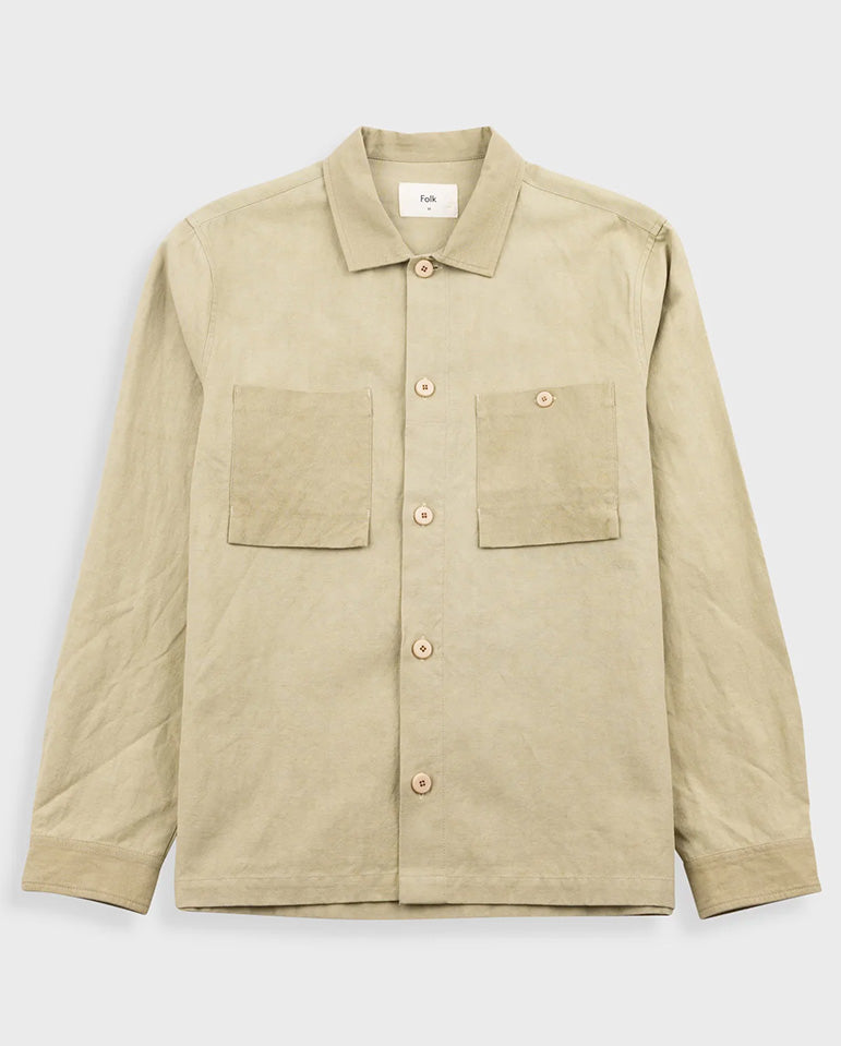 PATCH OVERSHIRT - LIGHT KHAKI SLUB LINEN