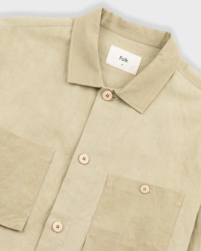 PATCH OVERSHIRT - LIGHT KHAKI SLUB LINEN