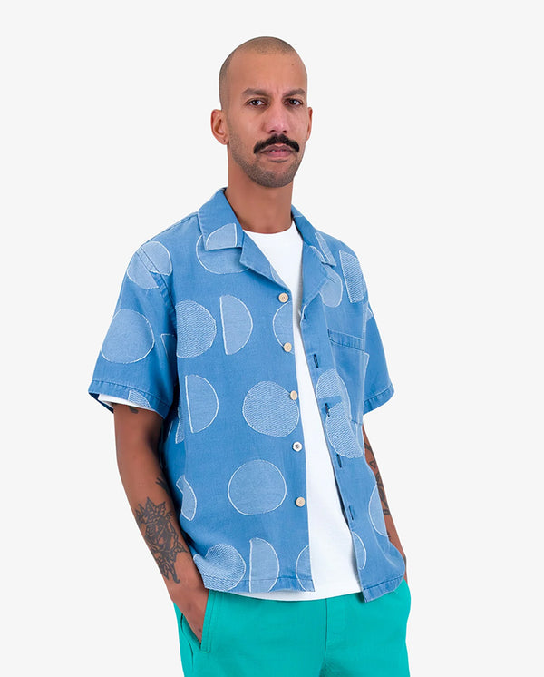 Relaxed Soft Collar Shirt - Indigo Circle Jacquard