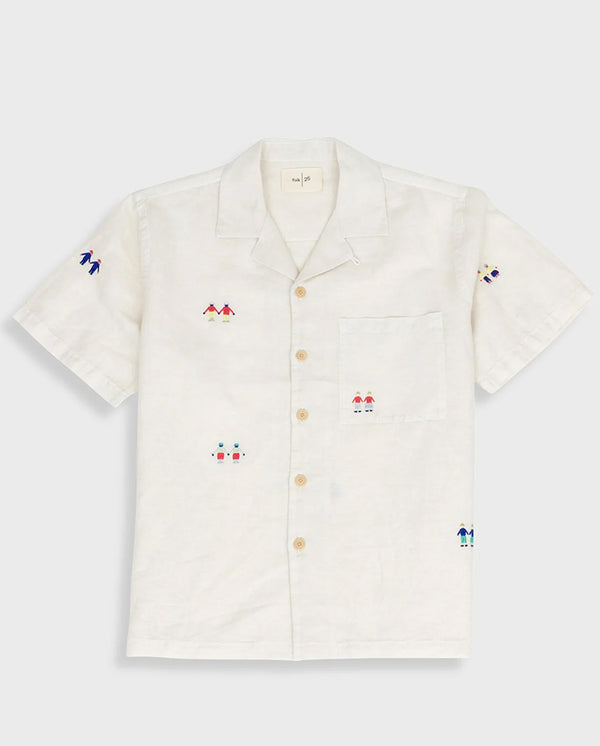 Relaxed Soft Collar Shirt - Ecru Scattered Embroidery
