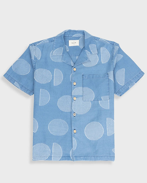 Relaxed Soft Collar Shirt - Indigo Circle Jacquard