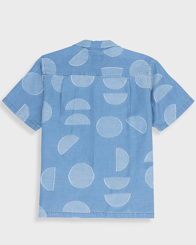 Relaxed Soft Collar Shirt - Indigo Circle Jacquard