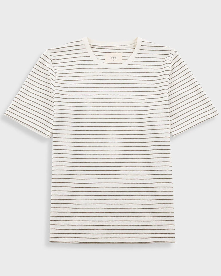 TEXTURED STRIPE T-SHIRT - ECRU / OLIVE