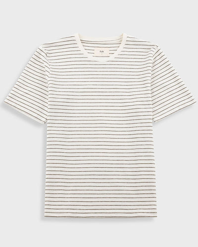 TEXTURED STRIPE T-SHIRT - ECRU / OLIVE
