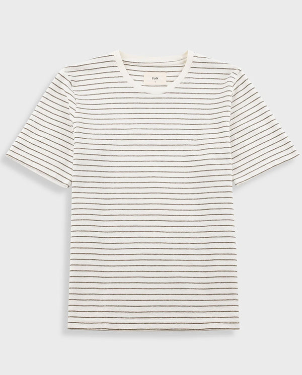 TEXTURED STRIPE T-SHIRT - ECRU / OLIVE