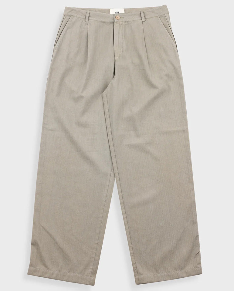 WIDE FIT TROUSER  - SILVER SAGE HERRINGBONE