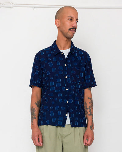 GABE SHIRT - INDIGO IRREGULAR DOT