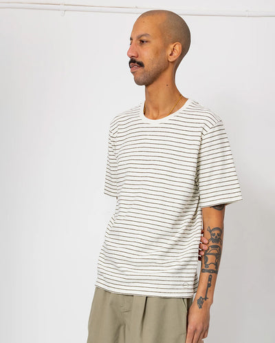 TEXTURED STRIPE T-SHIRT - ECRU / OLIVE