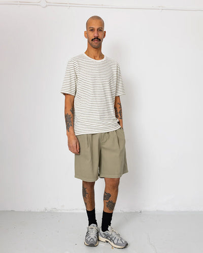 TEXTURED STRIPE T-SHIRT - ECRU / OLIVE