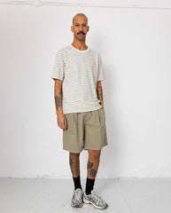 TEXTURED STRIPE T-SHIRT - ECRU / OLIVE