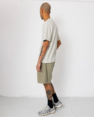 TEXTURED STRIPE T-SHIRT - ECRU / OLIVE