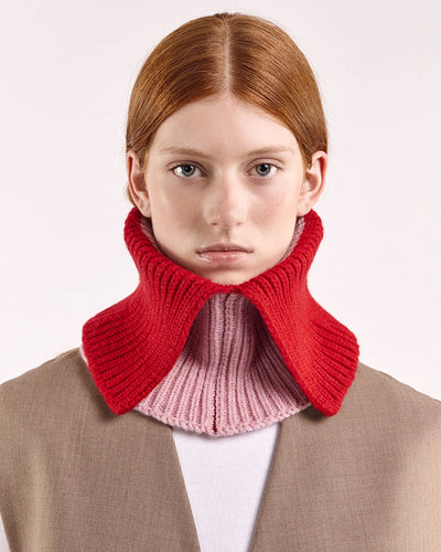 Wool Folded Neck Warmer - Red/Rose
