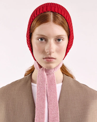 Wool Tied Hood - Red/Rose