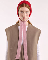 Wool Tied Hood - Red/Rose