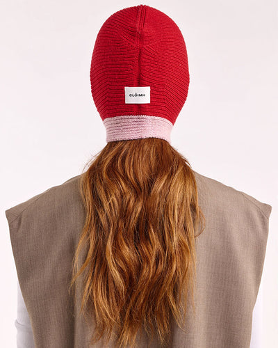 Wool Tied Hood - Red/Rose