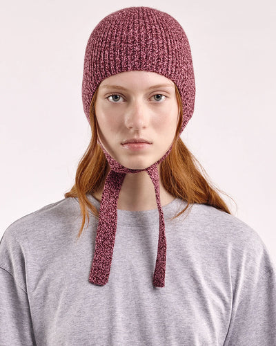 Soft Wool Tied Bonnet - Burgundy/Pink Marl