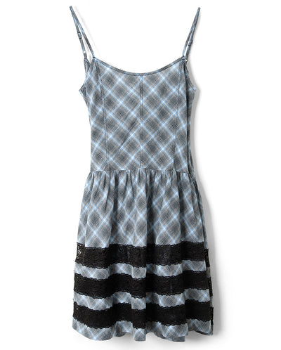 Iggy Lace Insert Midi Dress - Blue Pepper Check