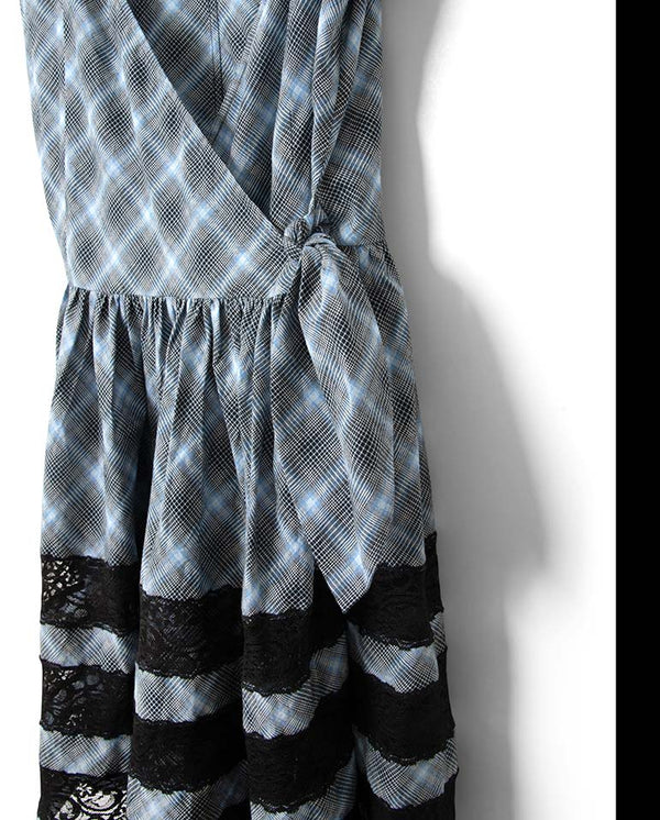 Iggy Lace Insert Midi Dress - Blue Pepper Check