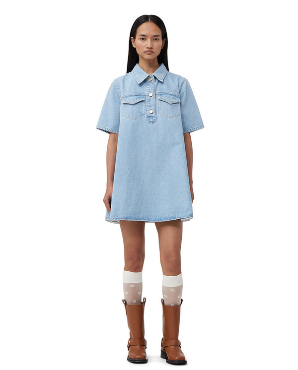 Cutline Denim Mini Dress Mid Blue Vintage