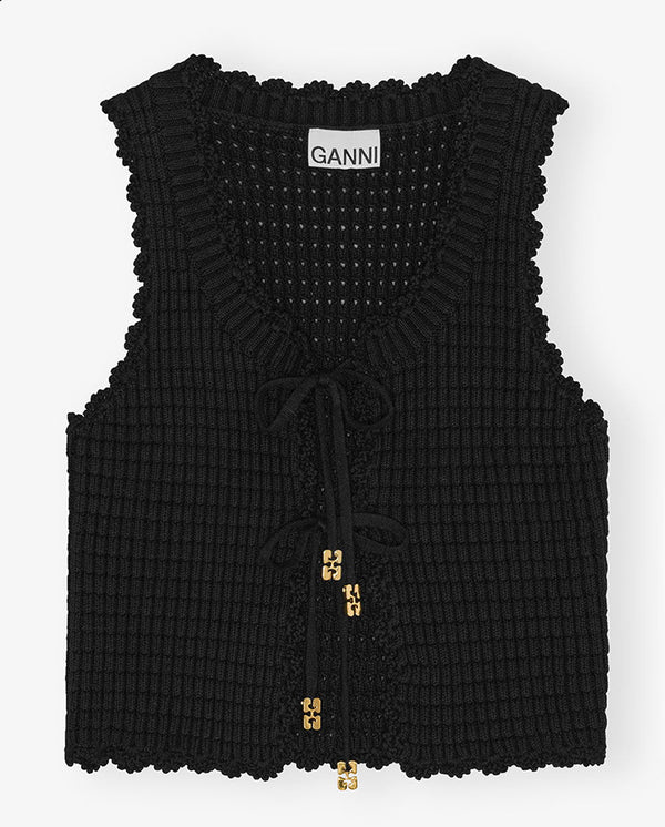 Cotton Textured lace top - Black