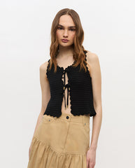 Cotton Textured lace top - Black