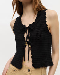 Cotton Textured lace top - Black