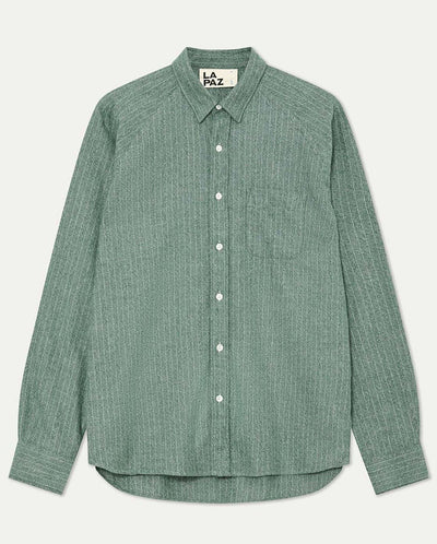 MIRRA RAGLAN SLEEVE SHIRT - GREEN HERRINGBONE