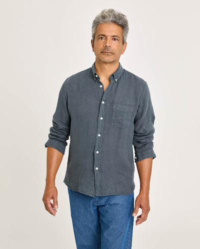 Branco Button Down Smoked Pearl Linen