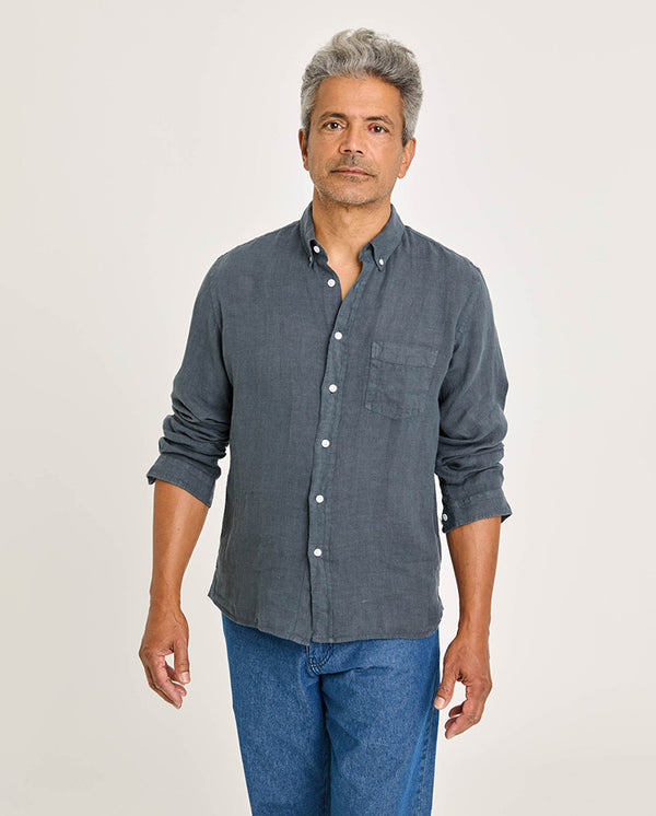 Branco Button Down Smoked Pearl Linen