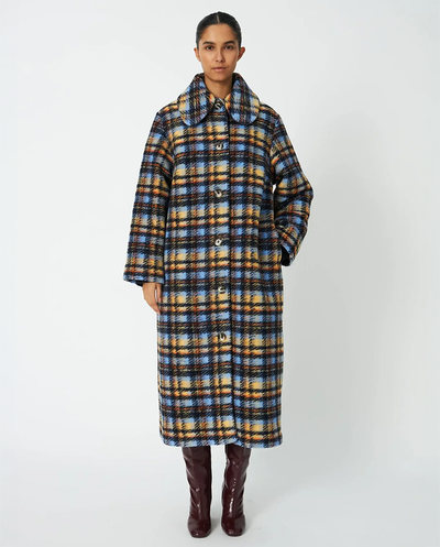 Long Wool Checked Coat - Multi Check
