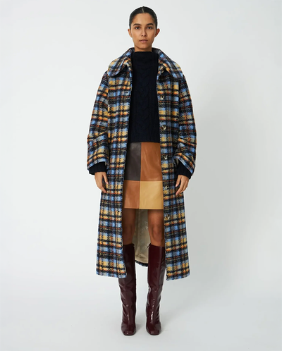 Long Wool Checked Coat - Multi Check