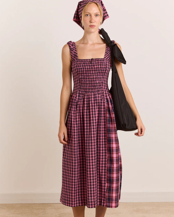 Molly Midi Dress - Magenta Check