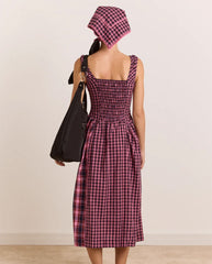 Molly Midi Dress - Magenta Check