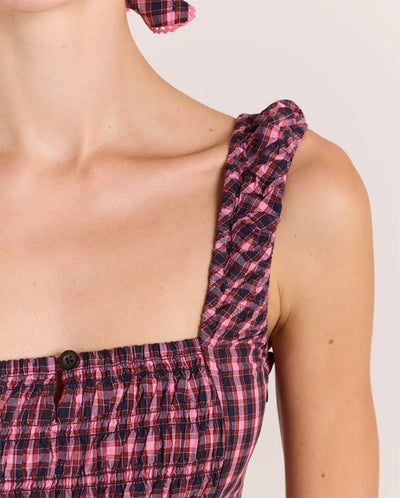 Molly Midi Dress - Magenta Check