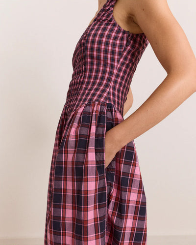 Molly Midi Dress - Magenta Check