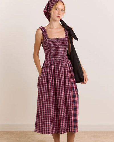 Molly Midi Dress - Magenta Check