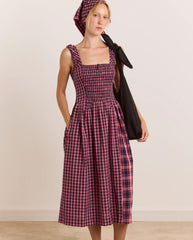 Molly Midi Dress - Magenta Check