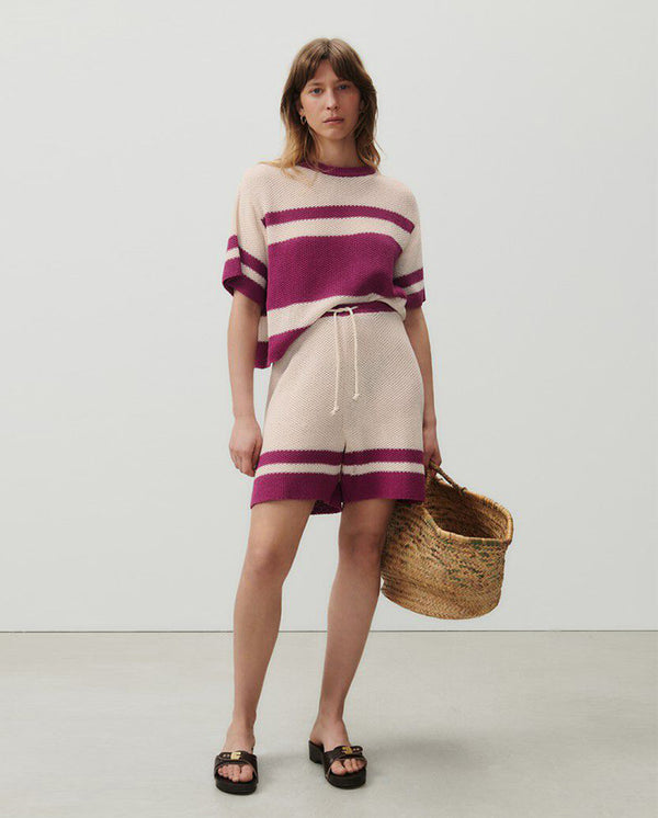 Knitted colour block Short Ecru Rose