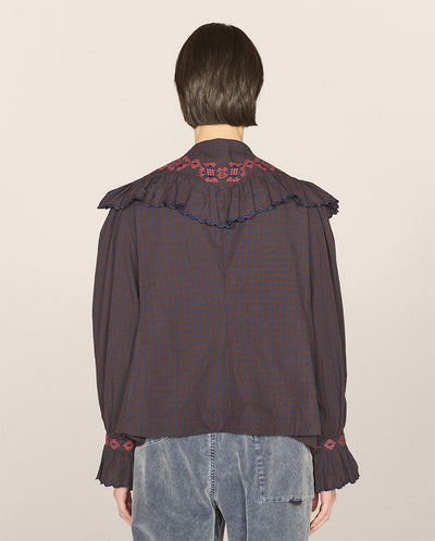 Blossoms Gingham Shirt Navy/Brown