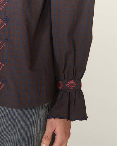 Blossoms Gingham Shirt Navy/Brown
