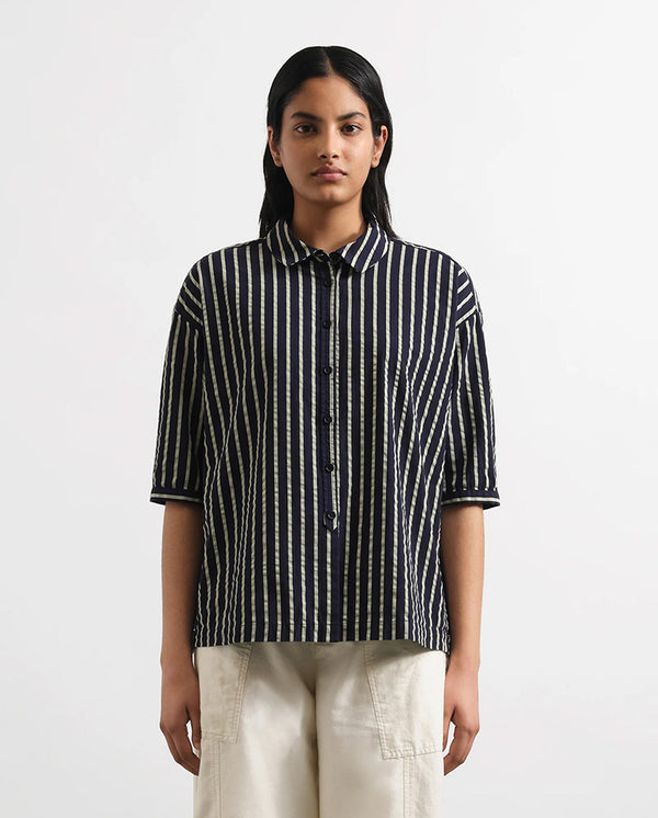 Marianne S/S Shirt - NAVY/YELLOW