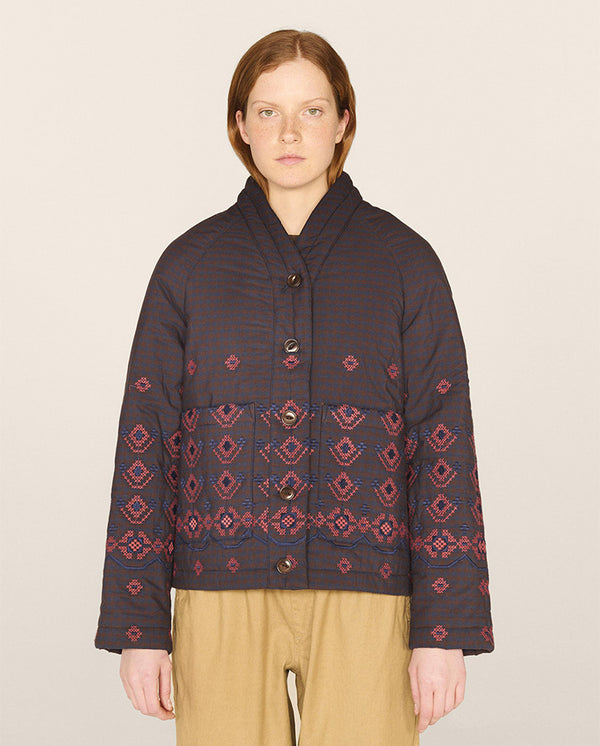 Erkin Gingham jacket Navy/Brown