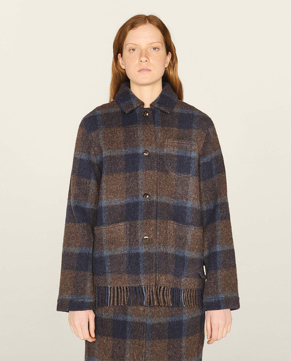 Blanket Fringed Chore Jacket Brown Multi