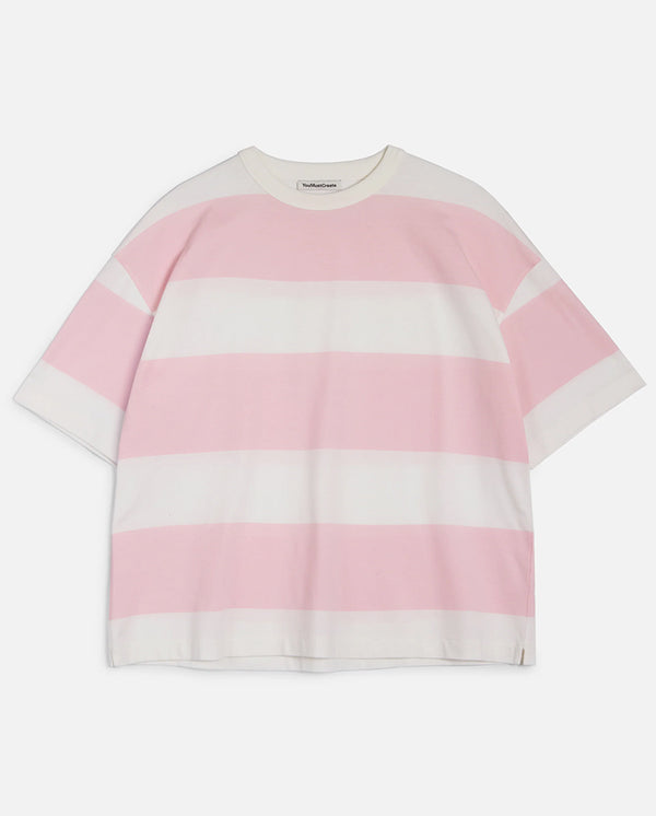 Triple Stripe Tee - Lt Pink/White